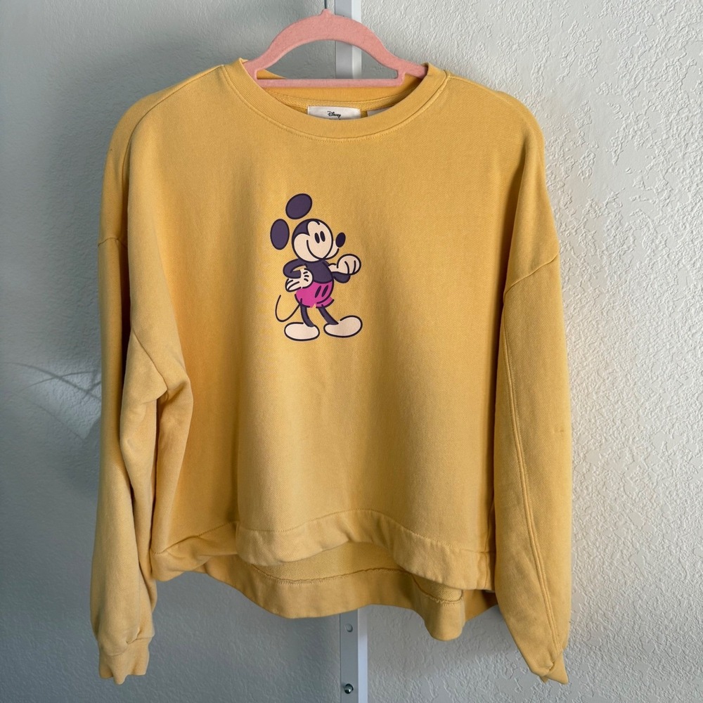 Disney Mickey Mouse Sweatshirt Crewneck Genuine Mousewear Pullover Yellow Small